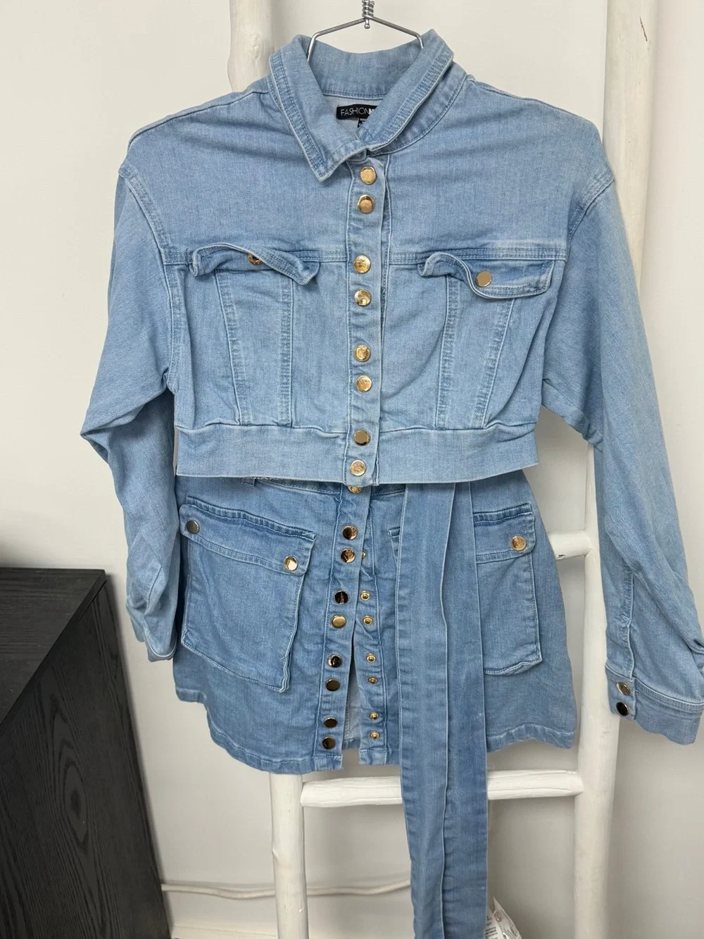 Stylish Blue Denim Crop Jacket and Skirt Set